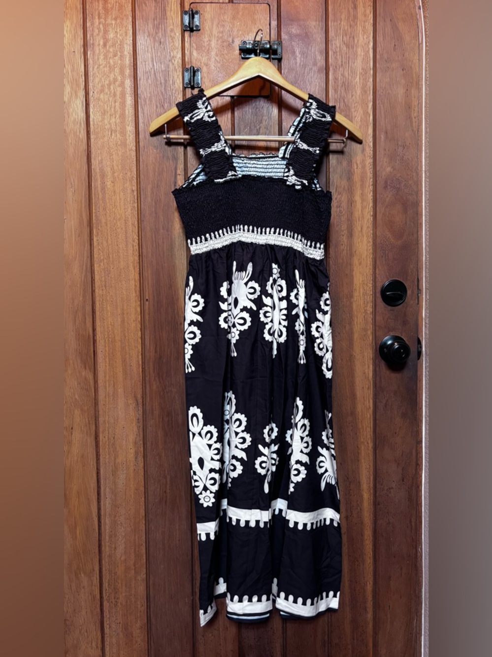 Black and White Smocked Maxi Dress - Picture 2 of 2